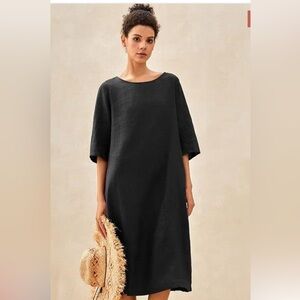 NWT Lintico Sofia Linen Collarless Mid-Length Dress Black Size XXL